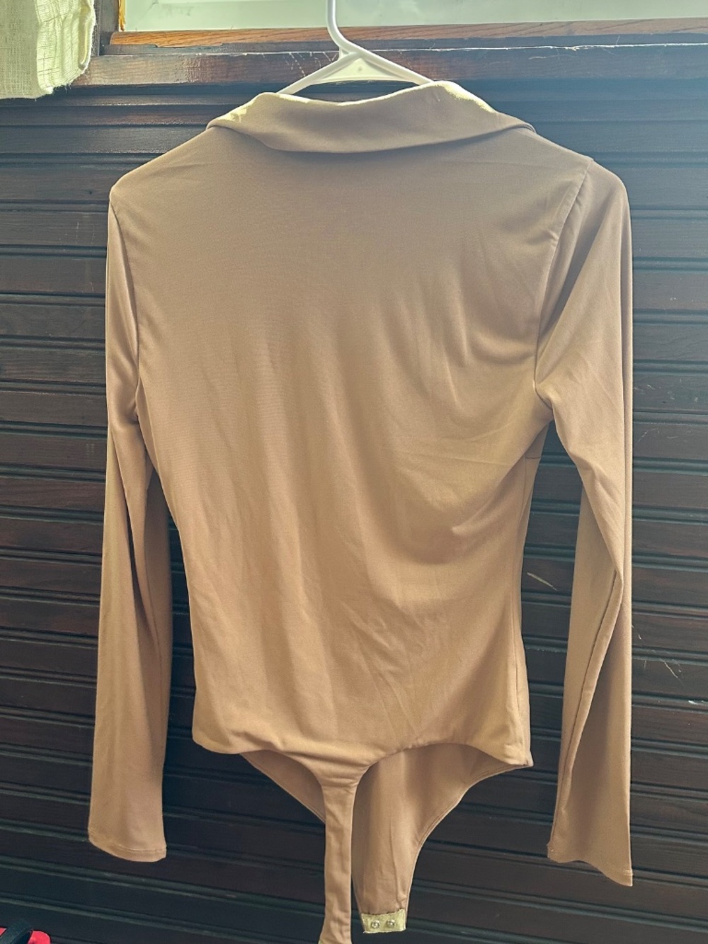 Song of Style Collared Long Sleeve Bodysuit in Light Brown l - Picture 2 of 2